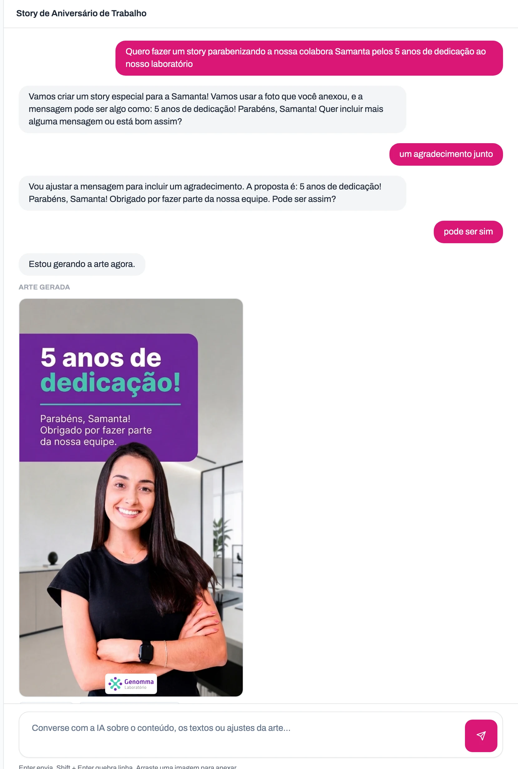 Estúdio IA do Clube do Lab com uma arte gerada na conversa