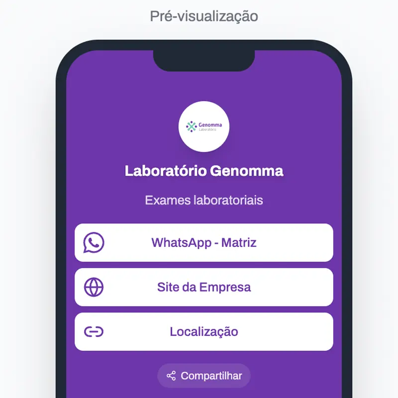 Página de link na bio personalizada do laboratório