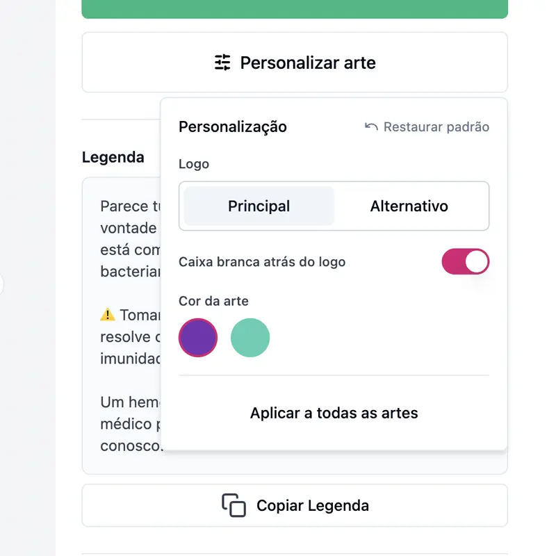 Controles de posição, tamanho e caixa do logo na arte