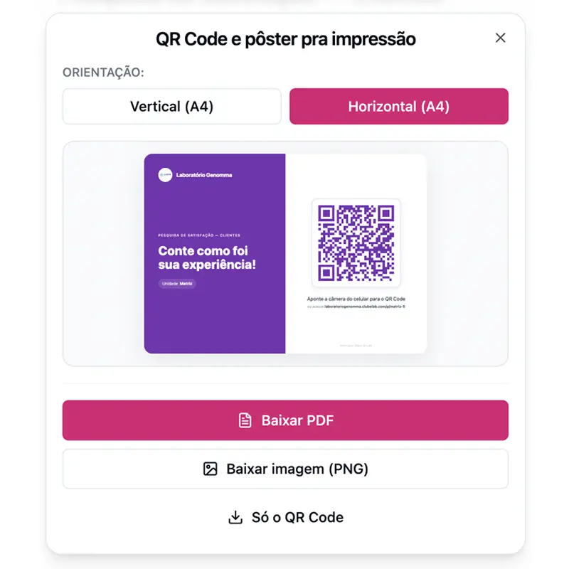 Geração de QR code e pôster da pesquisa na plataforma