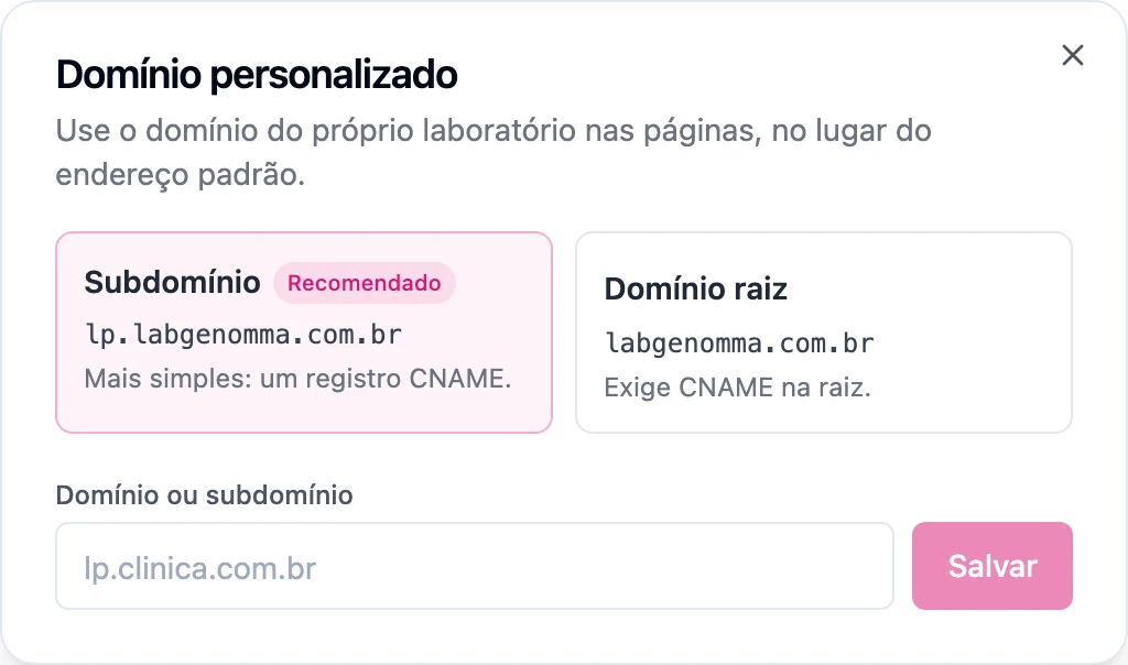 Configuração do endereço do site